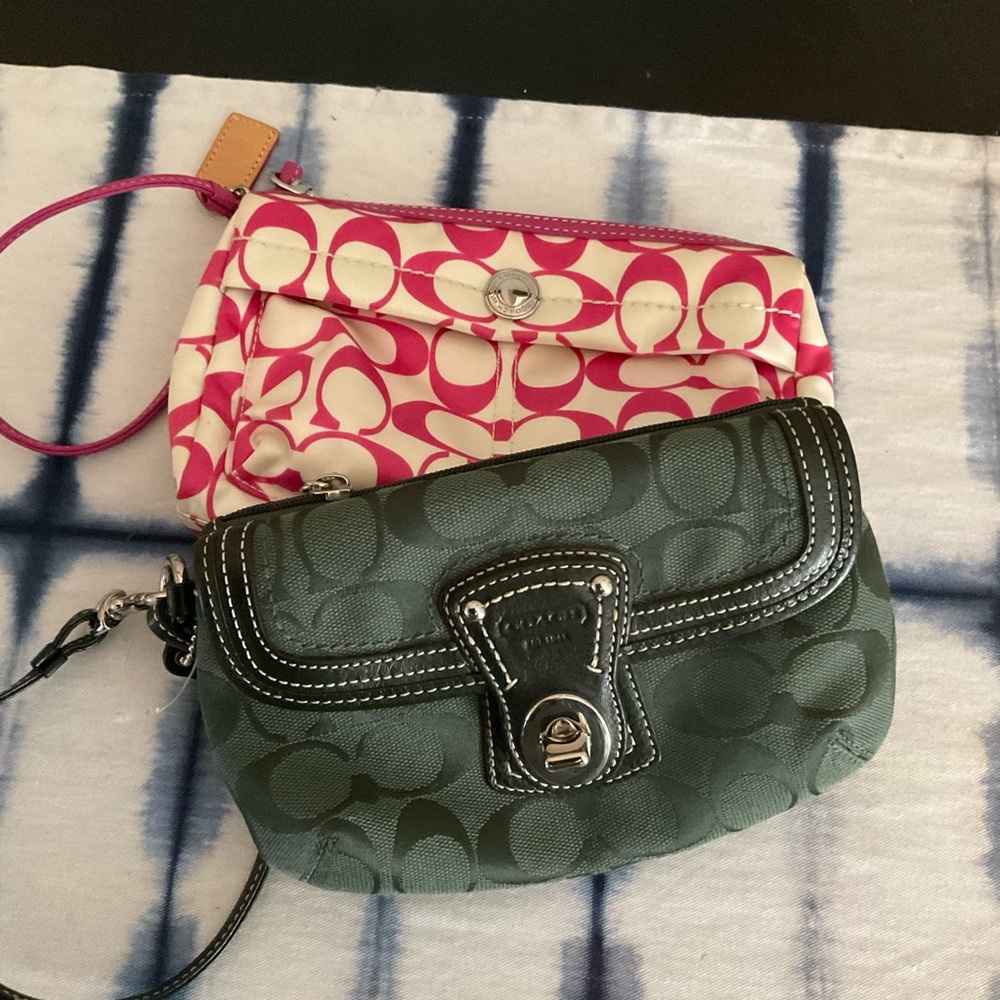 Coach Pink and Green Clutch and Wristlet